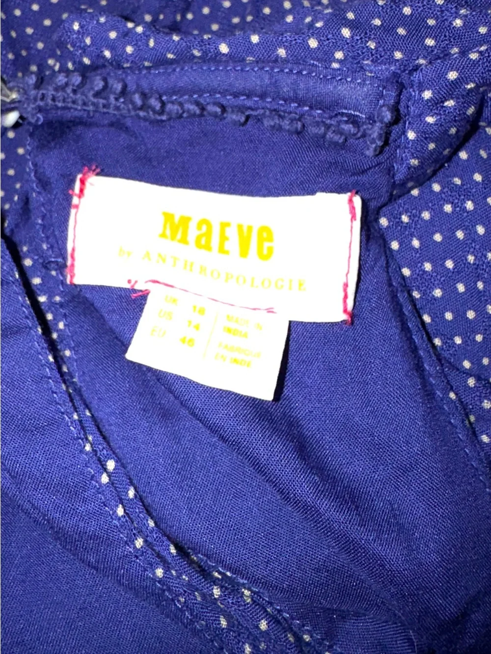Anthropologie Maeve Ruffled Navy Blue Maxi Dress with Tiny White Dot Print - Picture 7 of 13